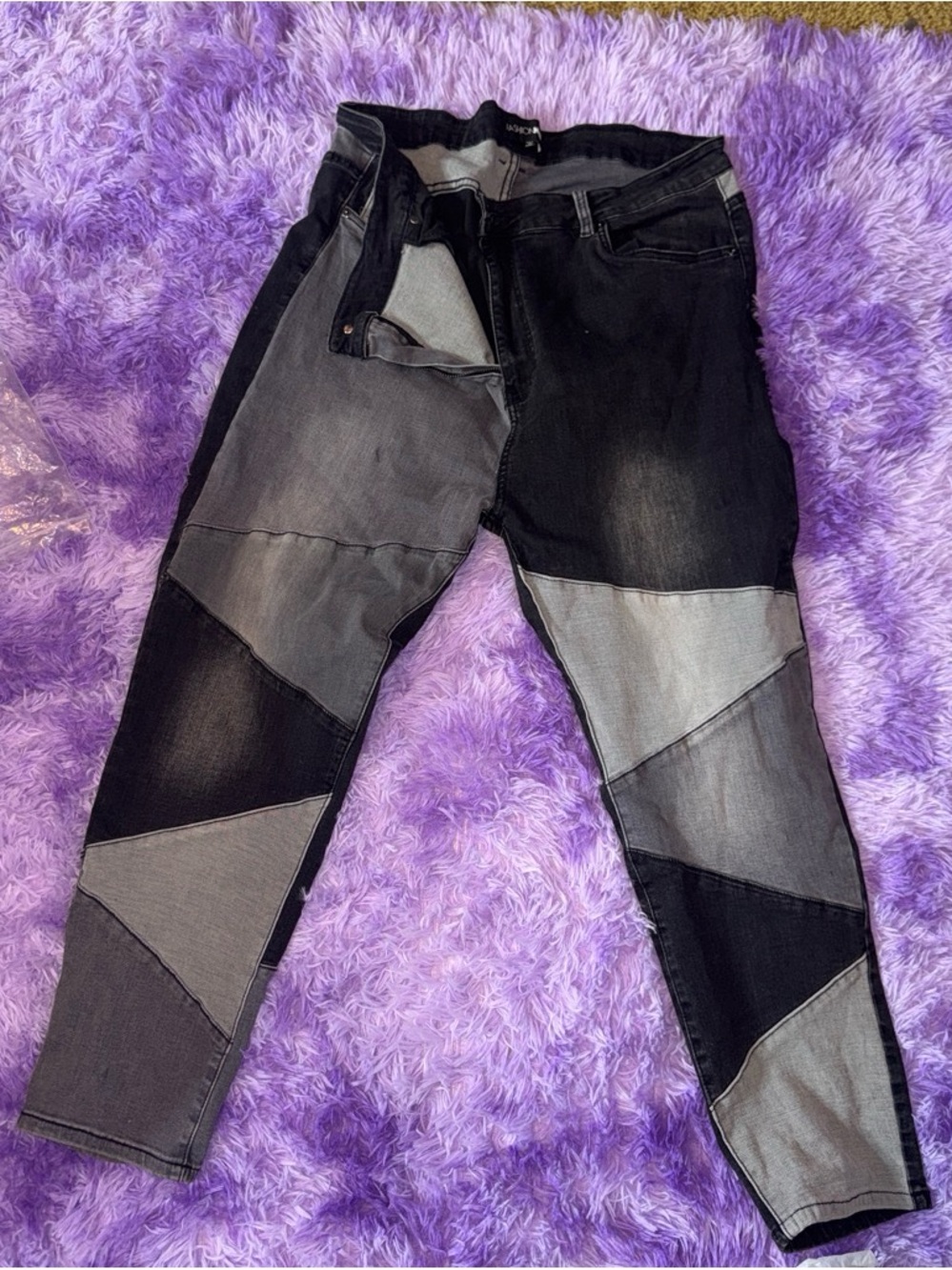 Fashion Nova Black and Gray Two-Tone Jeans